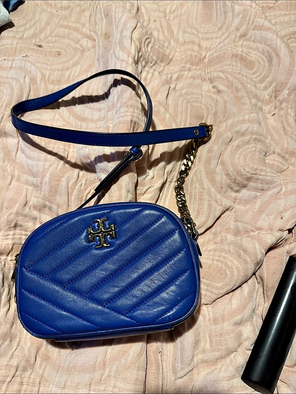 Tory Burch Kira Chevron Camera Bag Blue Quilted Crossbody Bag